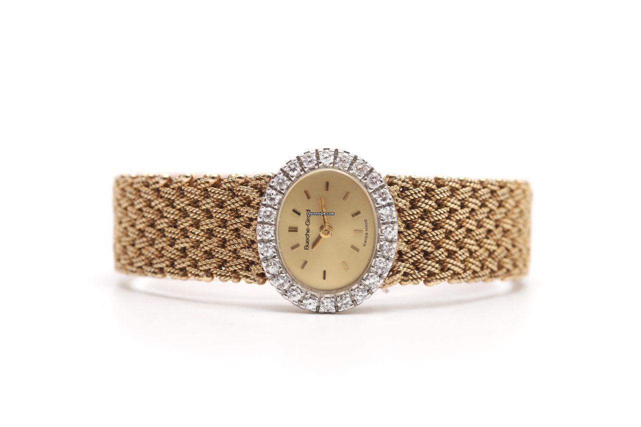 Bueche Girod Vintage 9ct Yellow Gold Diamond Bezel 1970s Manual Wind Watch