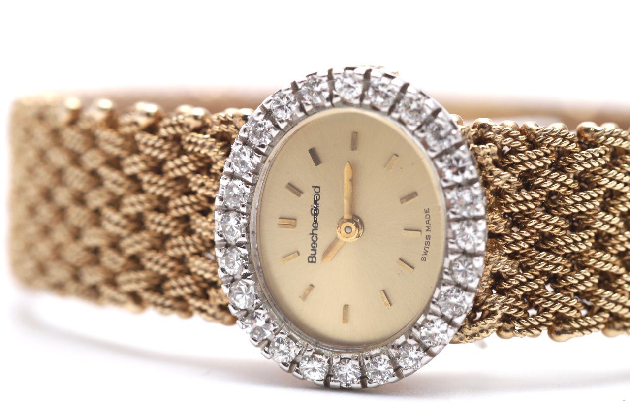 Bueche Girod Vintage 9ct Yellow Gold Diamond Bezel 1970s Manual Wind Watch