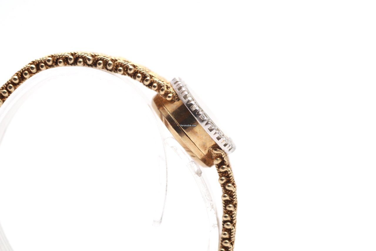 Bueche Girod Vintage 9ct Yellow Gold Diamond Bezel 1970s Manual Wind Watch