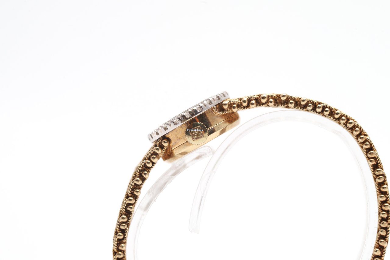 Bueche Girod Vintage 9ct Yellow Gold Diamond Bezel 1970s Manual Wind Watch