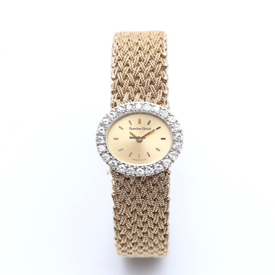 Bueche Girod Vintage 9ct Yellow Gold Diamond Bezel 1970s Manual Wind Watch