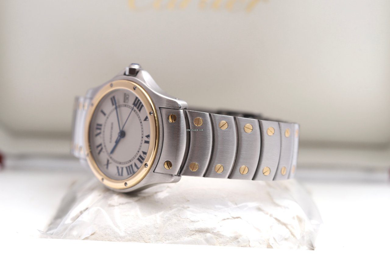 23963558-536ikzs0sxnod3vjttjqkeh8-ExtraLarge Cartier Santos Ronde Galbee Steel & Gold Automatic Watch 1910