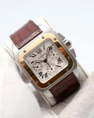 Cartier Santos 100 XL Chronograph Gold Bezel Automatic
