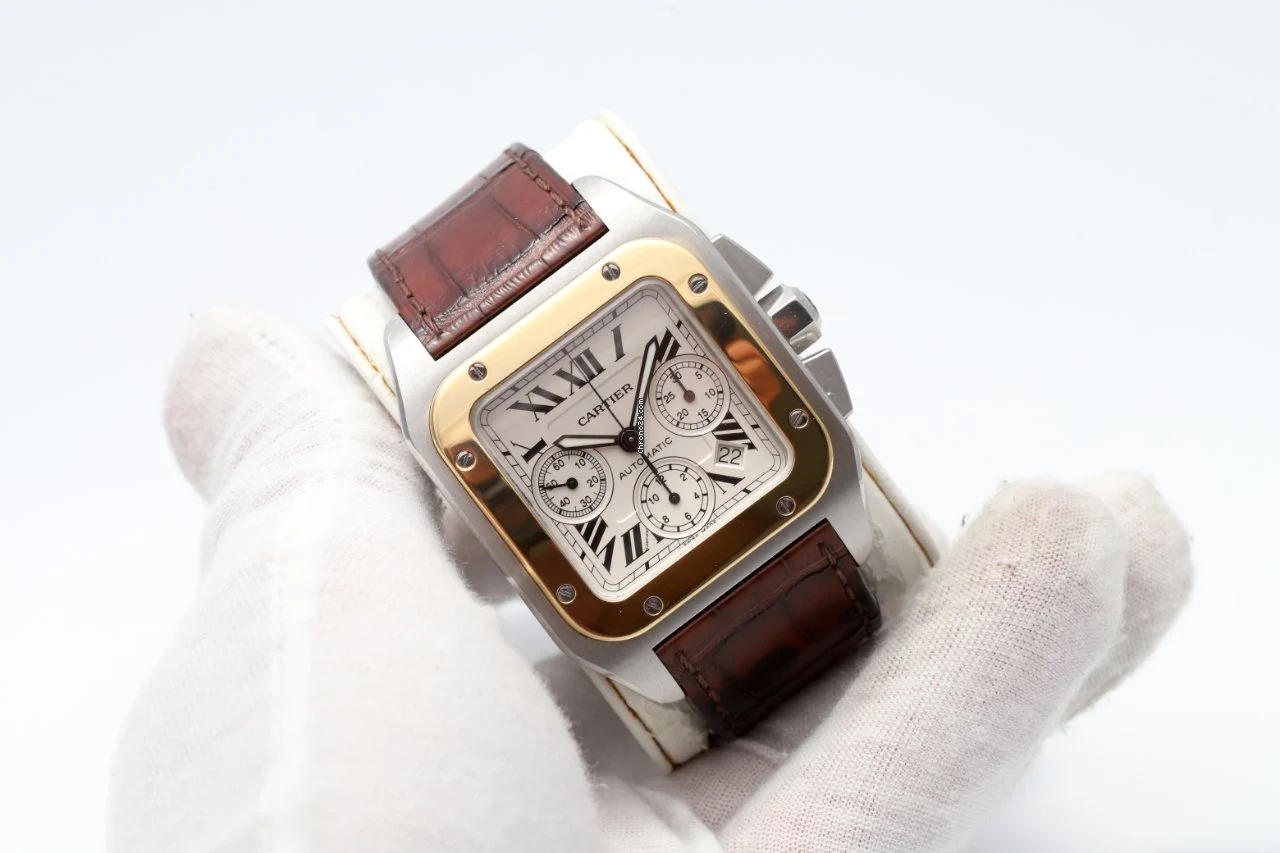 Cartier Santos 100 XL Chronograph Gold Bezel Automatic Cartier Santos 100 XL Chronograph Gold Bezel Automatic