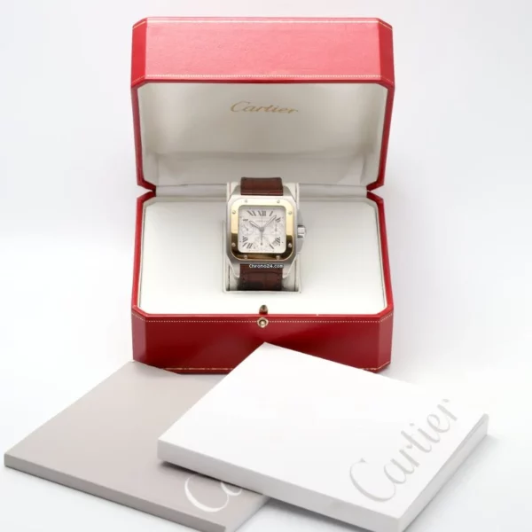 Cartier Santos 100 XL Chronograph Gold Bezel Automatic