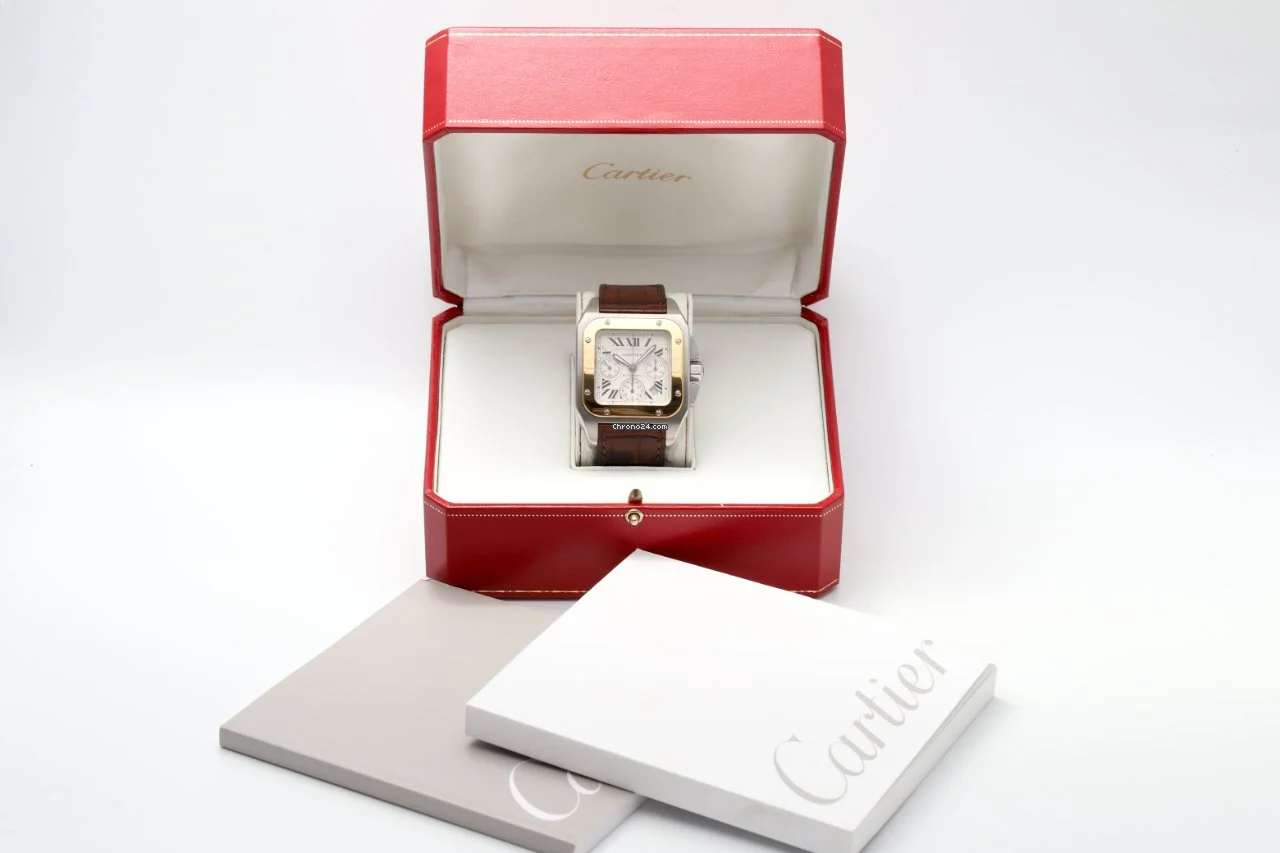 Cartier Santos 100 XL Chronograph Gold Bezel Automatic Cartier Santos 100 XL Chronograph Gold Bezel Automatic