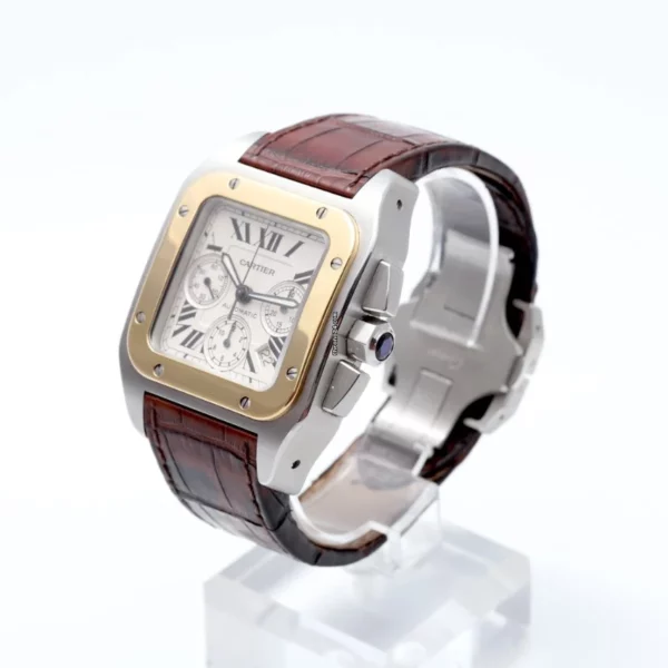 Cartier Santos 100 XL Chronograph Gold Bezel Automatic