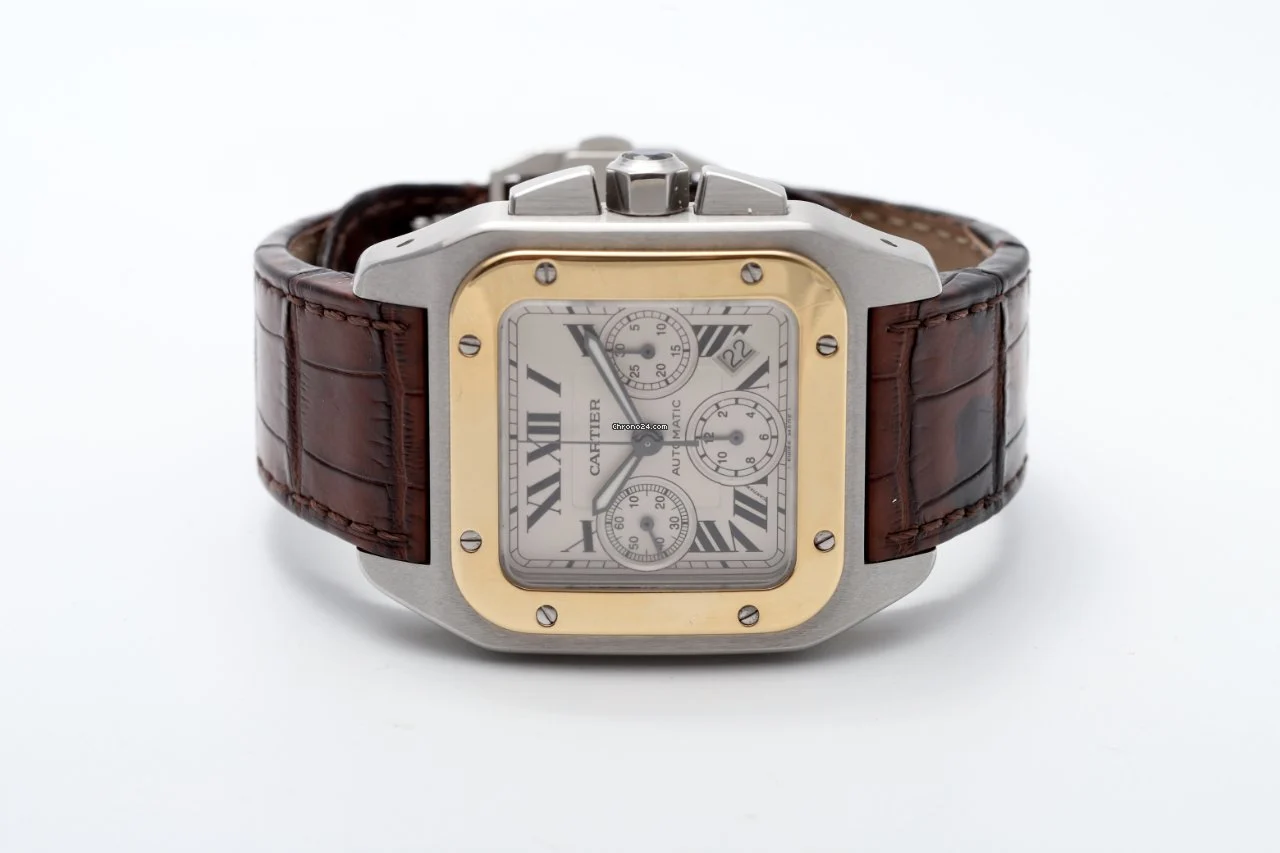 Cartier Santos 100 XL Chronograph Gold Bezel Automatic Cartier Santos 100 XL Chronograph Gold Bezel Automatic