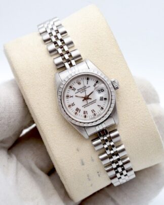 Rolex Oyster Perpetual Lady Date White Roman Dial Steel Ladies Watch 69240