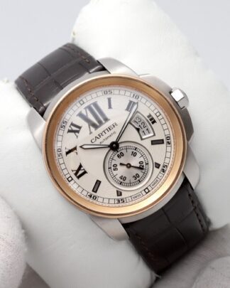 Cartier Calibre de Steel & 18k Rose Gold Silver Dial 42mm Automatic Watch