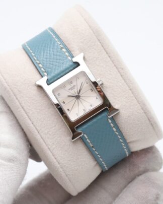 Hermès H Watch Stainless Steel SkyBlue Leather Strap 21mm Quartz-Unworn Watch