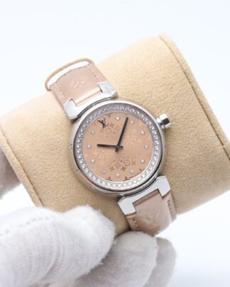 Louis Vuitton Tambour Bijou Q13MS Diamond Beige Dial Ladies Watch