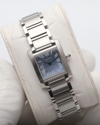 Cartier Tank Francaise 20 mm Steel Bracelet Blue MOP Dial Ladies Watch Ref 2384