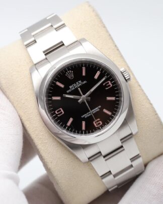 Rolex Oyster Perpetual 116000 36mm Black Dial Pink Hour Markers Automatic Watch