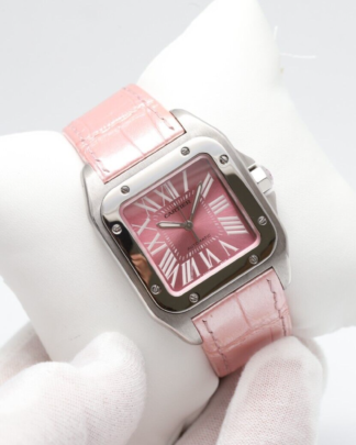 Cartier Santos 100 Mid Size 2878 Pink Dial and Strap Women's Watch