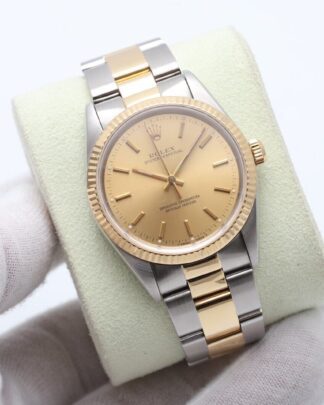 Rolex Oyster Perpetual 34mm 14233 Steel & Gold Champagne Dial Watch