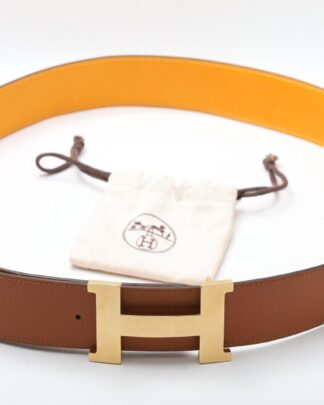 Hermes Unworn 40mm Brown / Orange Original Belt Gold Brushed Buckle Size 110cm