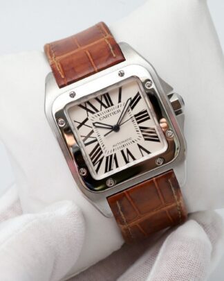 Cartier Santos Large 2656 Stainless Steel Leather Strap 38mm Full set Mens Watch