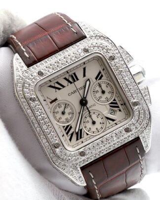 Cartier Santos 2740 XL Chronograph Diamond Set Leather Strap Mens Watch