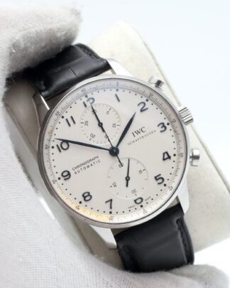 IWC Portuguese Chronograph 41mm White Dial Black Strap IW371446 Men's Watch