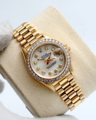 Rolex Datejust 18k Gold Diamond Bezel & Diamond Dial 26mm 69178 Womens Watch
