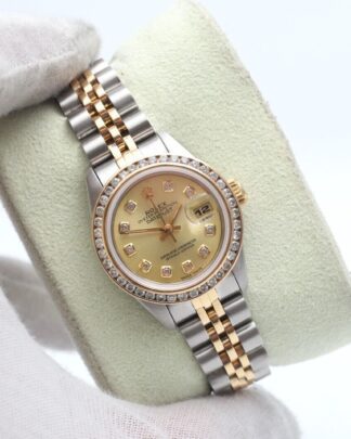 Rolex Datejust Bimetal  Diamond Dial & Factory Bezel 69173 26mm Women's Watch