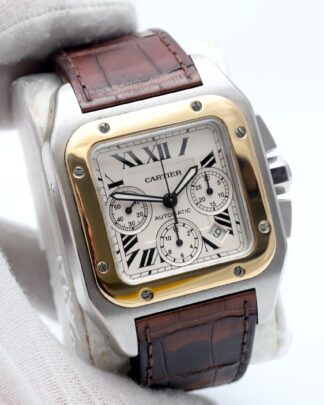 Cartier Santos 100 XL Chronograph Gold Bezel Automatic Watch 2740 Men's Watch