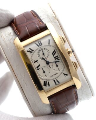 Cartier Tank Americaine Chronograph 18k Yellow Gold Deployment 1730 Men's Watch