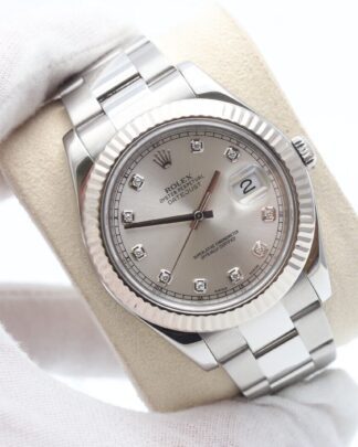 Rolex Datejust 41 Silver Diamond Dial Oyster Bracelet 116334 2017 Men's Watch