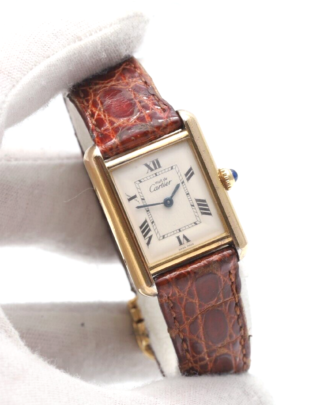 Cartier Tank Must 2415 Quartz 22mm 2001 925 Silver Gold Plated Ladies Watch