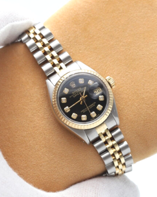 Rolex Datejust Bimetal Jubilee Bracelet Black Diamond Dial 6917 26m Ladies Watch