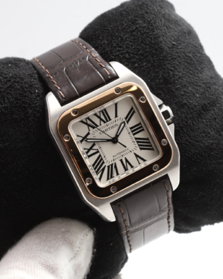 Cartier Santos 100 33mm Rose Gold 2878 2014 Leather Strap Men's Watch