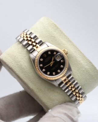 Rolex Datejust 26mm Factory Black Diamond Dial 69173 1991 Jubilee Women's Watch