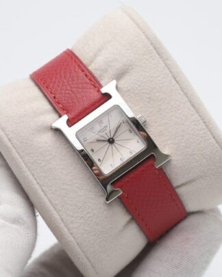 Hermès H Watch Stainless Steel Red Leather Strap 21mm Quartz-Unworn Watch