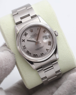 Rolex Datejust 36mm Rhodium Roman Dial 16200 2004 Oyster Bracelet Men's Watch