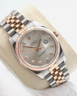 Rolex Datejust 116231 36mm Factory Diamond Silver Dial 18ct Rose Gold Mens Watch