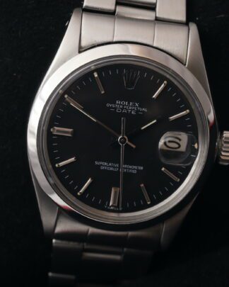 Rolex Oyster Perpetual Date 1500 34mm Black Dial 1972 Stainless Steel Mens Watch
