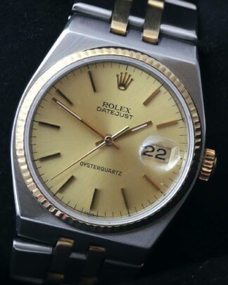 Rolex Datejust Oysterquartz 17013 18k Yellow Gold Champagne Dial 36mm Mens Watch
