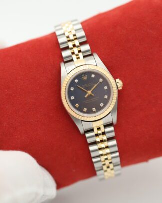 Rolex Oyster Perpetual 76193 26mm Blue Diamond Dial 2003 Women's Watch