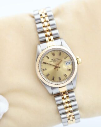 Rolex Oyster Perpetual Date 6917 Champagne Dial 26mm 18ct Gold Women's Watch