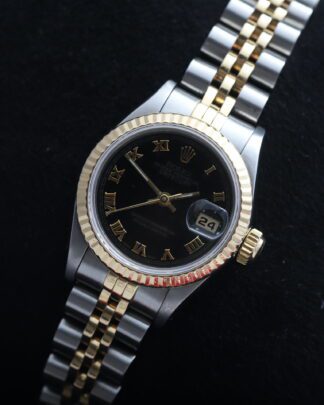 Rolex Datejust 69173 Black Pyramid Dial 18ct Yellow Gold Jubilee 26mm Women's Watch
