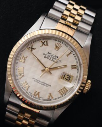 Rolex Datejust 36mm 16233 Cream Pyramid Dial 18ct Yellow Gold 1995 Men's Watch