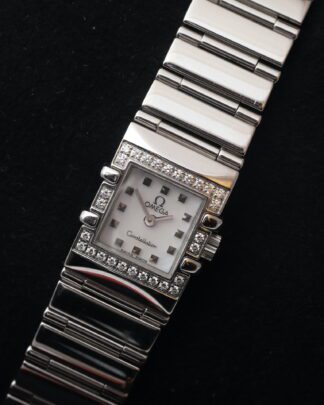 Omega Constellation Quadra 1528.76.00 Diamond Bezel MOP Dial 15mm Women's Watch