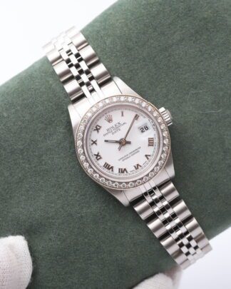 Rolex Oyster Perpetual Lady Date Diamonds Bezel 26mm Steel 79160 Women's Watch