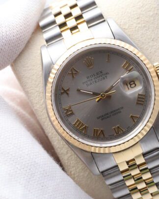 Rolex Datejust  36mm Steel & Gold 16233 Grey Dial Roman Numerals Men's Watch