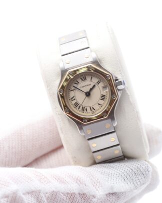 Cartier Santos Octagon 187903 18ct Gold and Steel 25mm White Dial Women’ s Watch