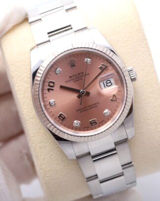 Rolex Oyster Date 115234 Steel 34mm Salmon Dial With Diamonds Women’s Watch