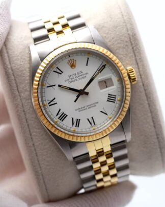 Rolex Datejust 36mm White Dial 16013 Bimetal Fluted Bezel Jubilee Men's Watch