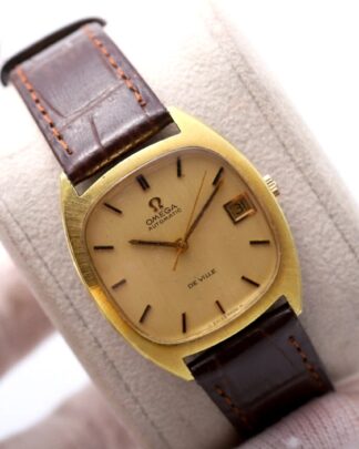 Omega De Ville 162045 31mm Gold Dial Steel Leather Strap Automatic Men's Watch