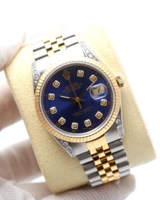 Rolex Datejust 36mm 16013 Blue Diamond Dial Fluted Bezel Jubilee Men's Watch